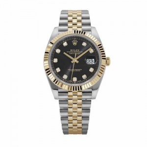 Rolex Date Just 41 Silver Gold Black Dial Diamond Initial Semi ETA