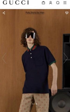 Gucc_i Classic Logo Embroidered Navy Blue Premium Polo T-shirt