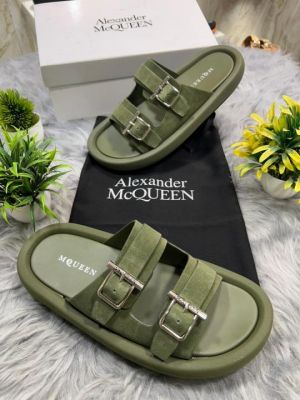 ALEXANDER MCQUEEN Suede GREEN Leather Double Buckle Sandals SALE 