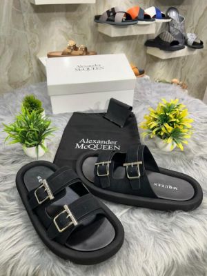 ALEXANDER MCQUEEN Suede Black Leather Double Buckle Sandals SALE