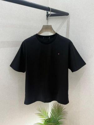 Tommy_Hilfiger Black Premium Drop Shoulder Round Neck T-shirt With Brand Box Packing F3583-BL