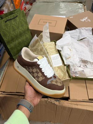 Gucc i Screener Designer Sneakers Canvas Leather Brown