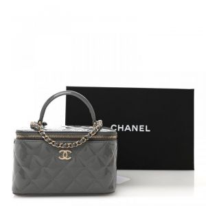 chane_l quilted small Top handle vanity case with chain and box 843