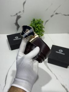 Versac_e vsc-903 brown leather belt with black golden medusa logo bucaal 