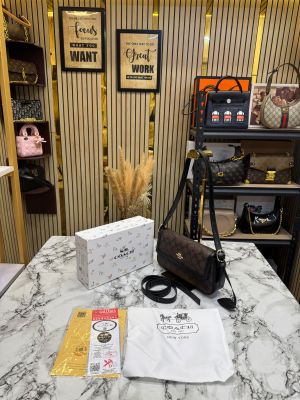 Coac_h Monogram Signature Canvas Flap Convertible Shoulder Bag With Box And Dust Bag (Coffee) (2228)