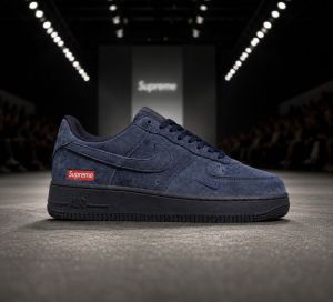 Nik e Airforce 1 Supreme Dark Denim Navy Blue Suede