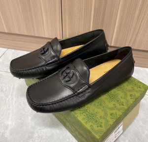 Guccci Interlocking Mens All Black Leather Loafers