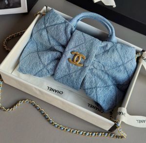 Chane_l maxi bow denim with magneg box premium quality 870