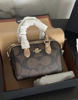 Coac_h mini Rowan satchel bag in blocked signature with box 873
