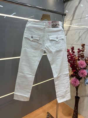 True Religion White Straight fit Premium Imported Stretchable Lycra Fabric Denim with Back Pocket Embroidered Design 4229