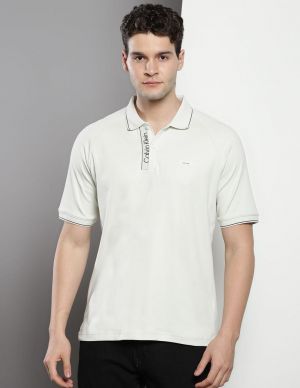 Calvin Klei n Beige Premium Cotton Pique fabric Polo Tshirt with Collar Design and Patch Logo 4218