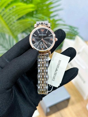 emporio armani_ to tone rose black watch for her womens girls