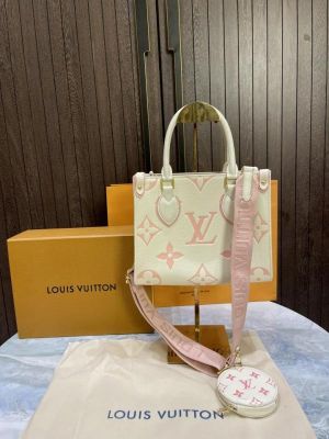 Loui_s vuitton onthego 25 white pink monogram canvas with magnet box and carry bag 09