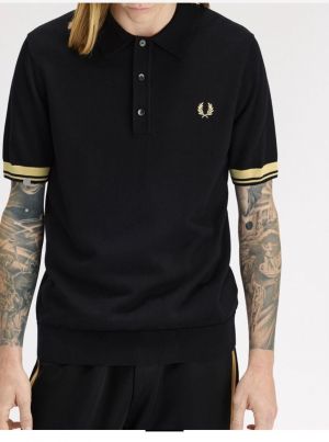 Fred Perr y Black Premium Cotton Pique fabric Polo Tshirt with Sleeves Design and Embroidered Logo 4237 