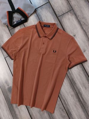 Fred Perr y Rust Premium Cotton Pique fabric Polo Tshirt with Sleeves Design and Embroidered Logo 4236 