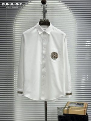 Burberr_y Pocket Monogram Embroidered Cuff Signature Patched Imported Partywear Shirth With Og Box & Bag (DN109)