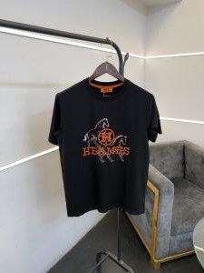 Herme s turkey imported patch printing imported round neck tshirt black