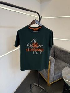 Herme s turkey imported patch printing imported round neck tshirt bottle green