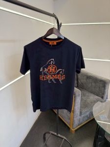 Herme s turkey imported patch printing imported round neck tshirt navy blue