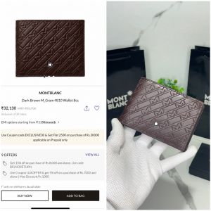 Montblac_k 057 Dark brown M_gram wallet with og box card and carry bag