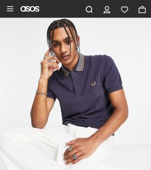 Fred Perr y Ink Blue Premium Cotton Pique fabric Polo Tshirt with Collar Design and Embroidered Logo 4240