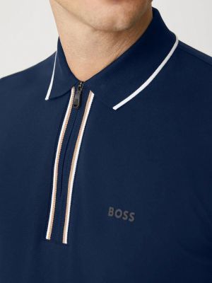 Hugo Bos s Navy Premium Imported 240 GSM Interlock Yarn Fabric Polo Tshirt with Collar Design and Emboss Logo Zip Style 4249
