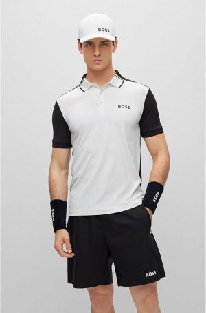 Hugo Bos s White Premium Imported 240 GSM Interlock Yarn Fabric Polo Tshirt with Collar & Sleeves Design and Emboss Logo 4248