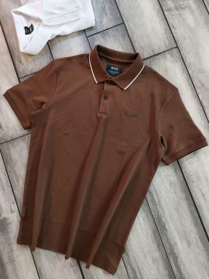 Hugo Bos s Brown Premium Imported 240 GSM Interlock Yarn Fabric Polo Tshirt with Collar Design and Emboss Logo 4250