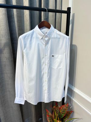 Lacost_e White Imported Voil Fabric Finest Cotton Premium Shirt with HD Embroidery Logo(1046)