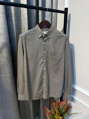 Lacost_e Khaki Brown Imported Voil Fabric Finest Cotton Premium Shirt with HD Embroidery Logo(1048)
