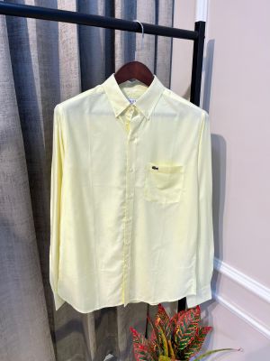 Lacost_e Yellow Imported Voil Fabric Finest Cotton Premium Shirt with HD Embroidery Logo(1049)