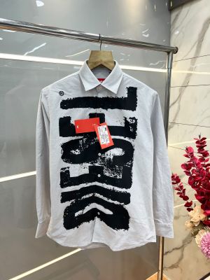 Deise l Grey Premium Imported Shirt With custom Branded Button Tagging with Printed Front Design And Brand Packing 4231