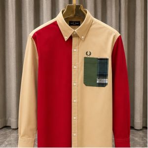 SALE FRED PERRY BEIGE RED PREMIUM MULTI COLOR PREMIUM SHIRT