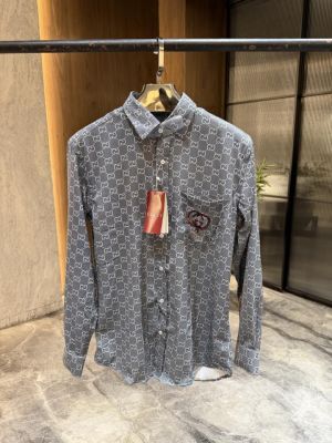 SALE GUCC_I GG GREYMONOGRAM FULL PRINTED LIGHTWEIGHT SHIRT