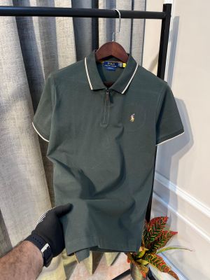 Ralp_h Lauren Polo Olive Half Zipped Embroidery Logo Extra Premium T-Shirt(1055)