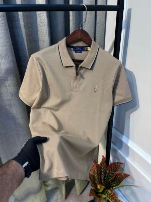 Ralp_h Lauren Polo Khaki Half Zipped Embroidery Logo Extra Premium T-Shirt(1056)