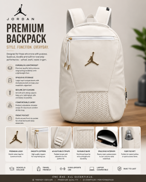 NIK.E AIR JORDAN 23 UNISEX WHITE PREMIUM CLASSIC BAGPACK WITH JORDAN SNEAKER KITCHEN WITH PREMIUM PACKING