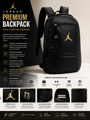 NIK.E AIR JORDAN 23 UNISEX BLACK PREMIUM CLASSIC BAGPACK WITH JORDAN SNEAKER KITCHEN WITH PREMIUM PACKING