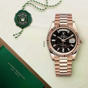 Rolex Day Date Rose Gold Marble Brown Dial SEMI ETA