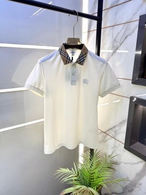 Burberr y White Polo Premium Collar Neck T-shirt With Brand Carry Bag F3764-WH