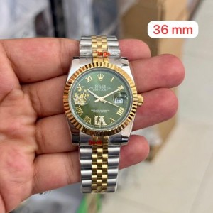 Rolex Date Just Silver Gold Green 36mm