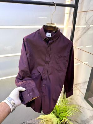 Burberr y Wine Premium Shirt With Brand Box Packing and Carry Bag F3036-WI