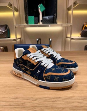 Loui_s Vuitto_n Monogram Denim Calf Leather Trainers