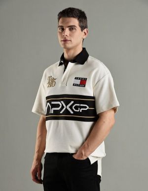 Tommy Hilfige r Sandal Premium Imported 240 GSM Interlock Lycra Fabric Polo Tshirt with Front Design and Embroidered Logo 4087