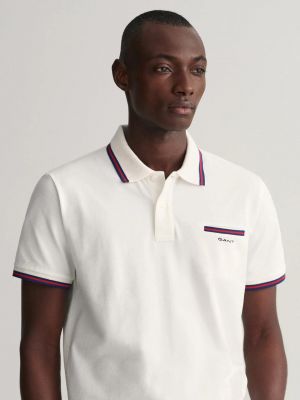 Gant Cream Imported Pique Cotton Lycra Fabric Polo Tshirt with Collar Design and Embroidered Logo 4278