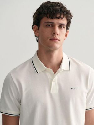 Gant White Imported Pique Cotton Lycra Fabric Polo Tshirt with Collar Design and Embroidered Logo 4273