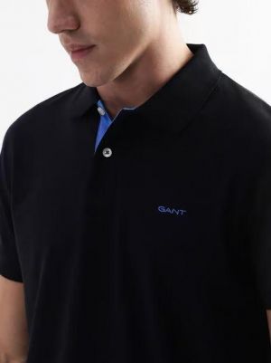 Gant Black Imported Pique Cotton Lycra Fabric Polo Tshirt with Collar Design and Embroidered Logo 4279