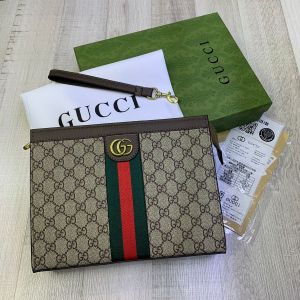 Gucci_ Ophidia GG pouch is crafted from beige and ebony GG Supreme canvas with brown leather trim Bag With Box premium quality