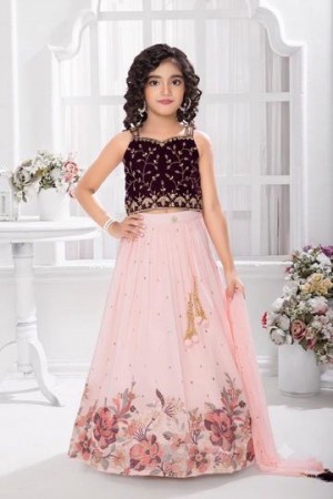 Elegant Kids Girls Embroidered Lehenga Choli Set with Dupatta