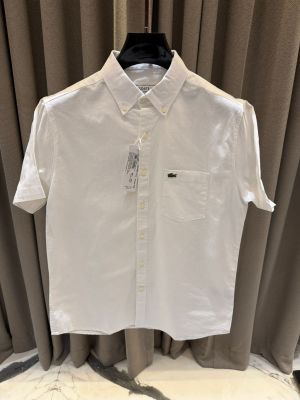 Lacost_e Chest Logo Half Sleeves Shirt White